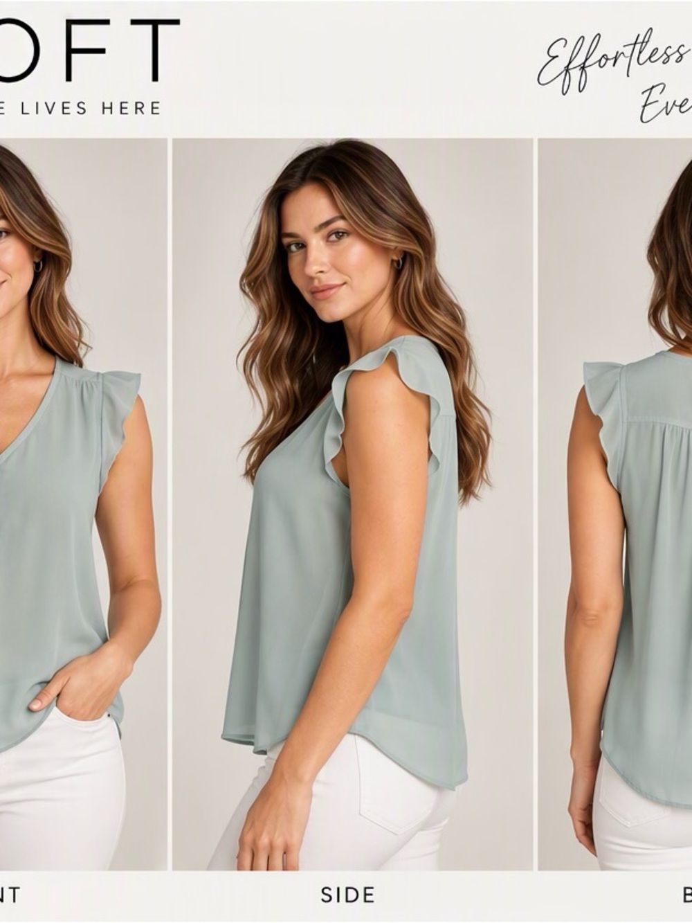 LOFT Sage Green Ruffle Sleeve V-Neck Camisole